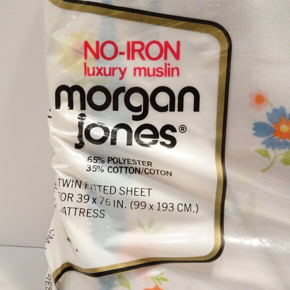 Vintage Morgan Jones Twin Fitted Sheet Delicate Flowers NOS Blue - Picture 2 of 3